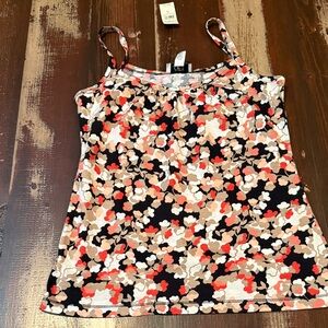 Loft Floral Print Spaghetti Strap Tank Top - Black/Red/Tan
